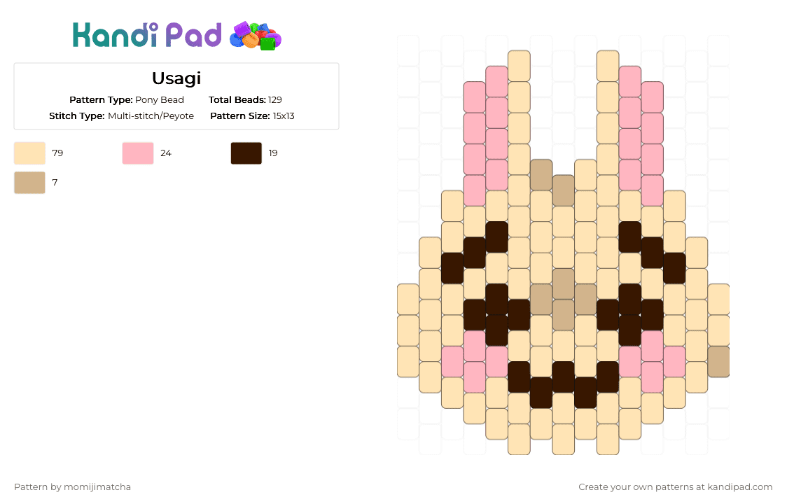 Usagi - Pony Bead Pattern by momijimatcha on Kandi Pad - beige,chiikawa,rabbit,bunny