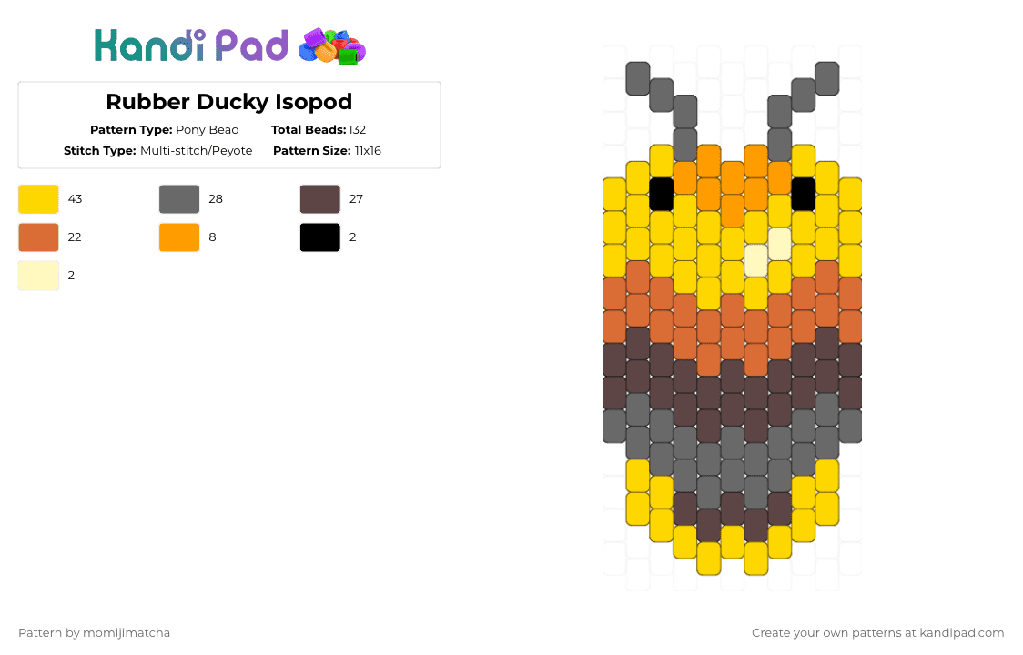 Rubber Ducky Isopod - Pony Bead Pattern by momijimatcha on Kandi Pad - yellow,bug,animal
