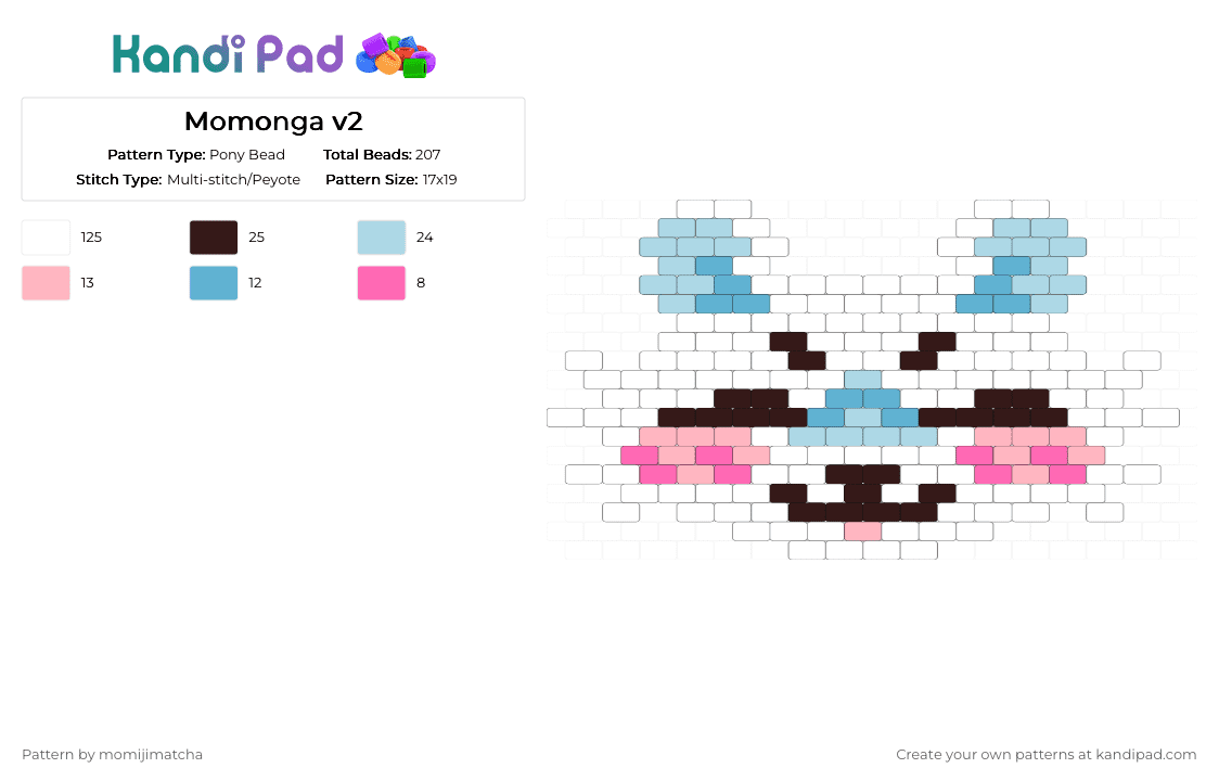 Momonga v2 - Pony Bead Pattern by momijimatcha on Kandi Pad - white,light blue,anime,chiikawa,squilrrel