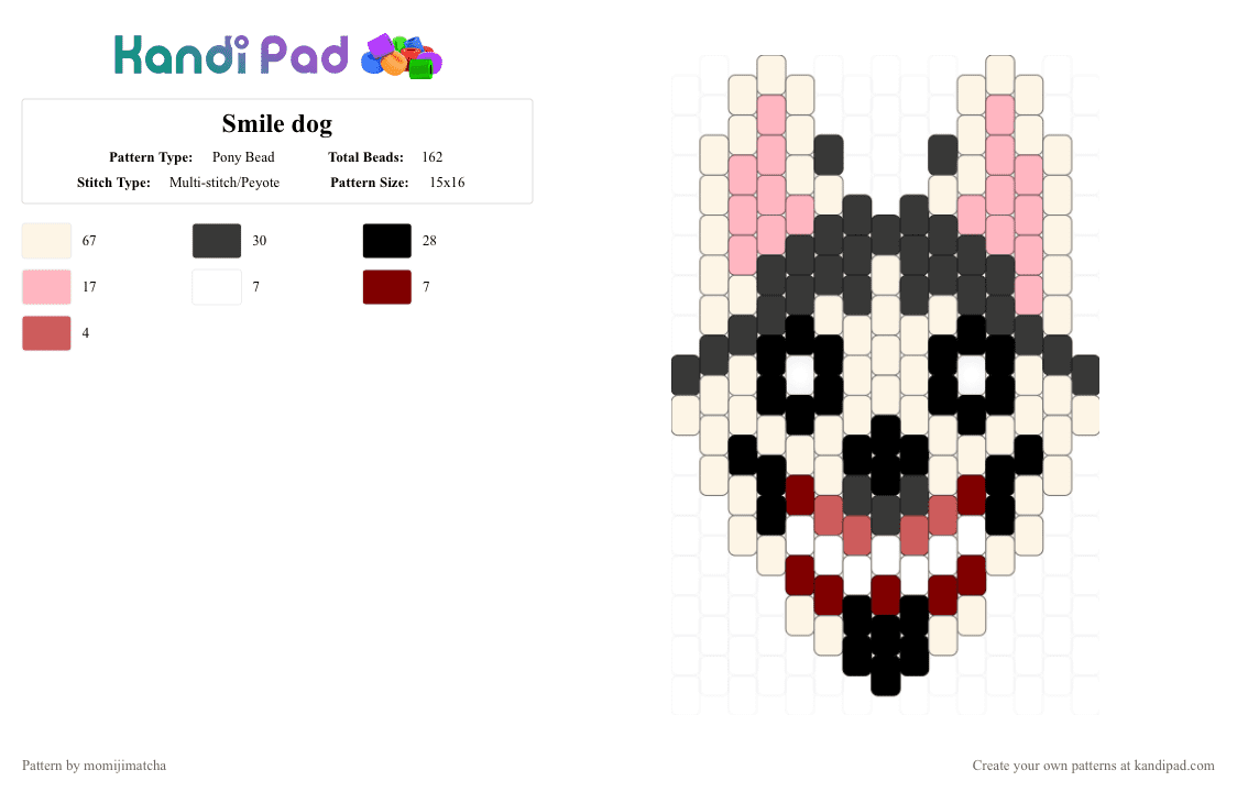 Smile dog - Pony Bead Pattern by momijimatcha on Kandi Pad - white,pink,creepypasta