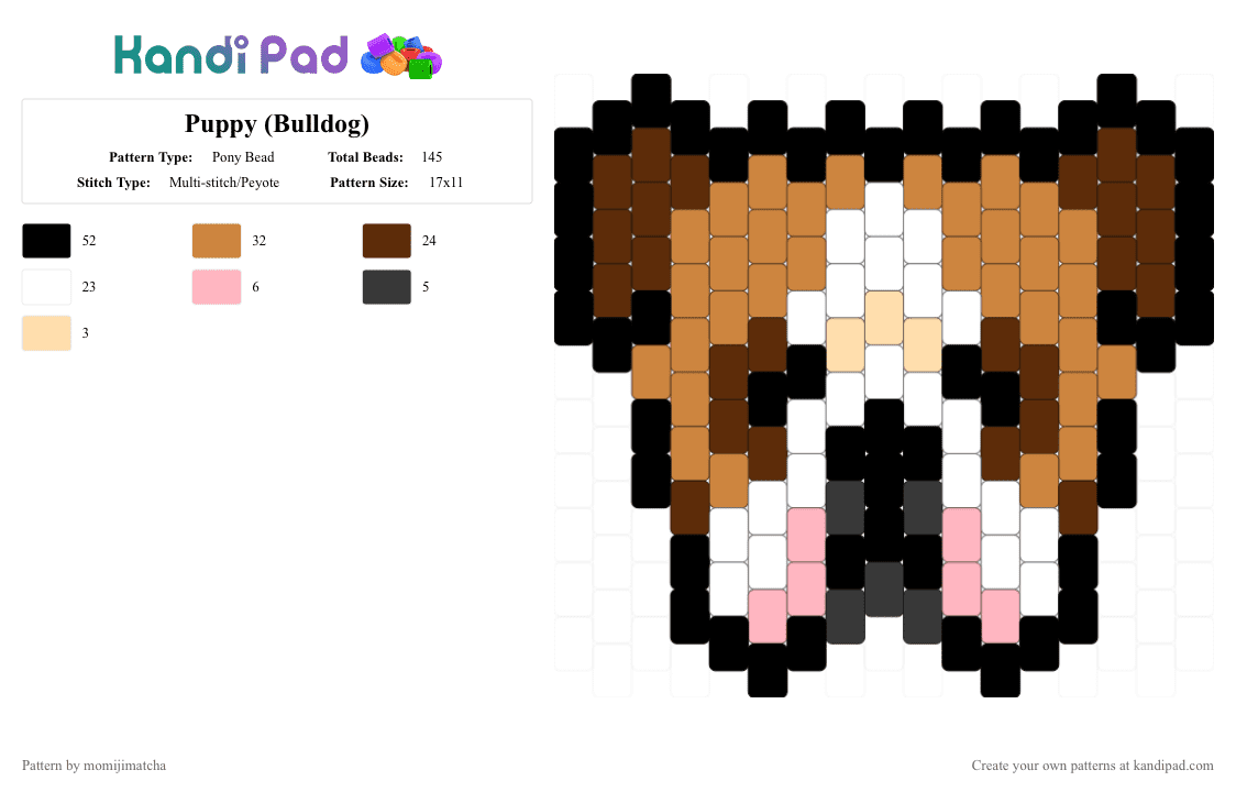 Puppy (Bulldog) - Pony Bead Pattern by momijimatcha on Kandi Pad - brown,orange,dog,animal,pet