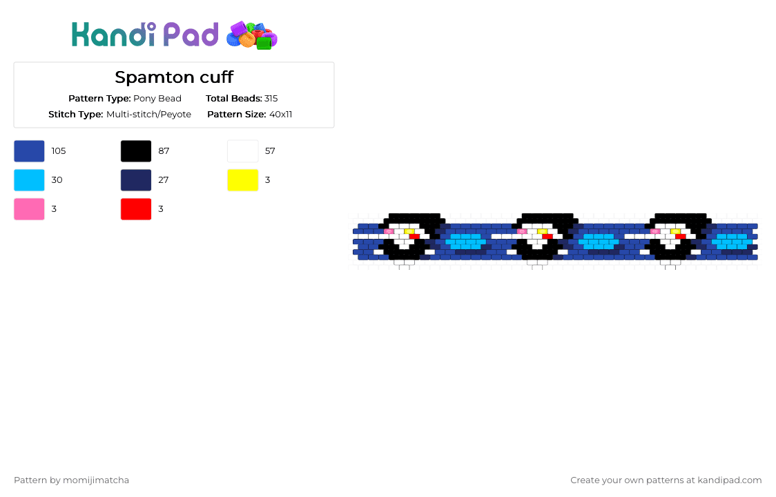 Spamton cuff - Pony Bead Pattern by momijimatcha on Kandi Pad - purple,blue,light blue,deltarune,video game,character