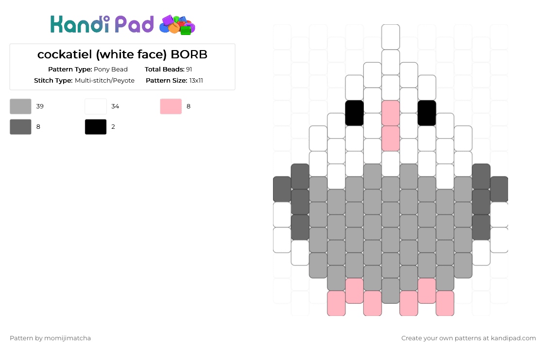 cockatiel (white face) BORB - Pony Bead Pattern by momijimatcha on Kandi Pad - beige,bird,parrot