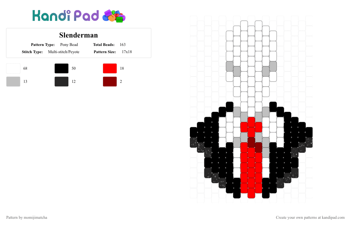 Slenderman - Pony Bead Pattern by momijimatcha on Kandi Pad - white,beige,red,creepypasta