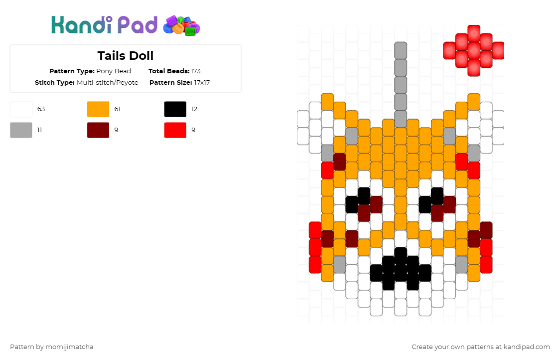 Tails Doll - Pony Bead Pattern by momijimatcha on Kandi Pad - orange,sonic the hedgehog,creepypasta