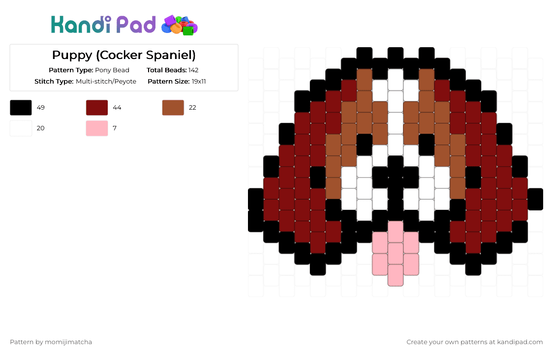 Puppy (Cocker Spaniel) - Pony Bead Pattern by momijimatcha on Kandi Pad - brown,dog,animal,pet