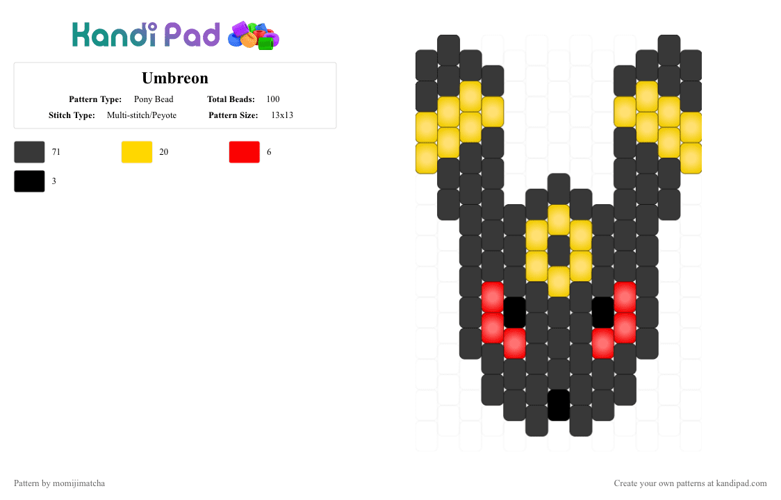 Umbreon - Pony Bead Pattern by momijimatcha on Kandi Pad - black,yellow,pokemon