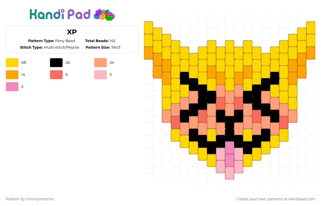 XP - Pony Bead Pattern by momijimatcha on Kandi Pad - yellow,orange,emoji,kitty,cat