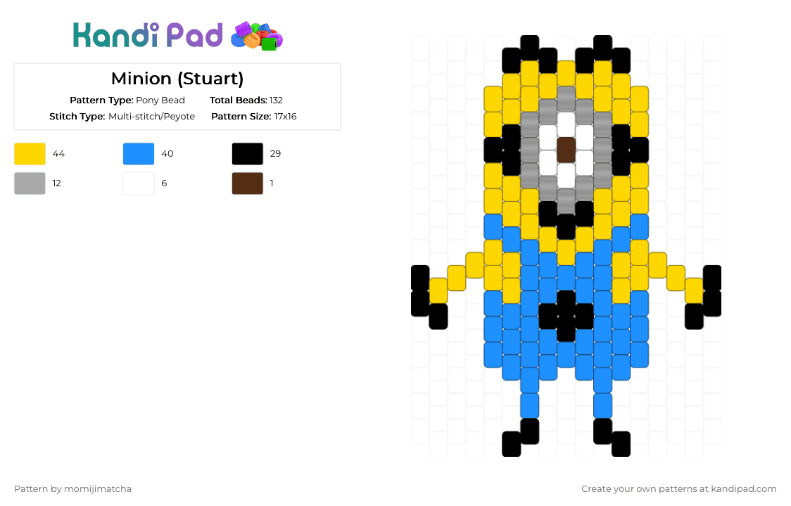 Minion (Stuart) - Pony Bead Pattern by momijimatcha on Kandi Pad - yellow,light blue,despicable me,character,movie