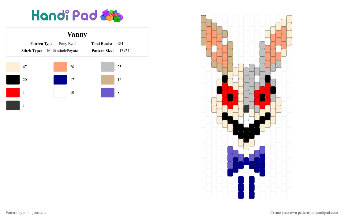 Vanny - Pony Bead Pattern by momijimatcha on Kandi Pad - beige,fnaf,character,bunny,rabbit