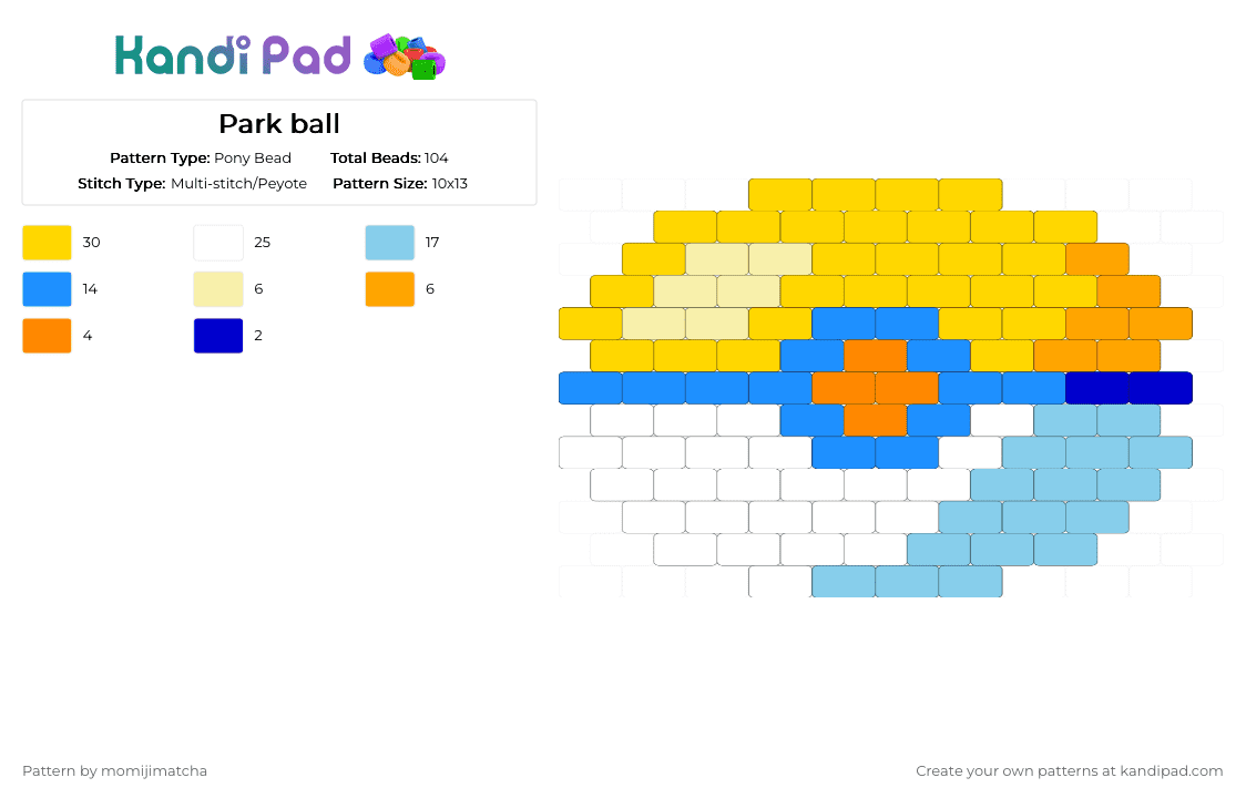 Park ball - Pony Bead Pattern by momijimatcha on Kandi Pad - yellow,light blue,pokemon,pokeball