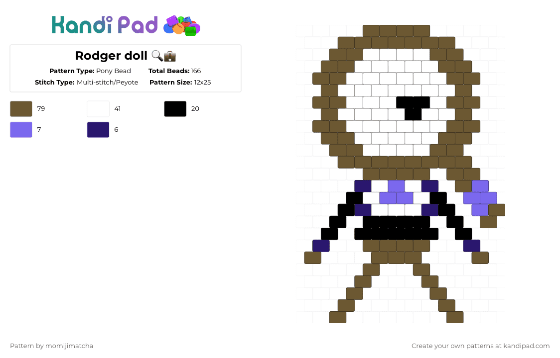 Rodger doll 🔍💼 - Pony Bead Pattern by momijimatcha on Kandi Pad - tan,dandys world,toon,video game,object head