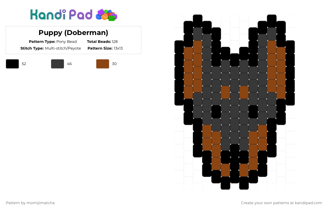 Puppy (Doberman) - Pony Bead Pattern by momijimatcha on Kandi Pad - dog,animal