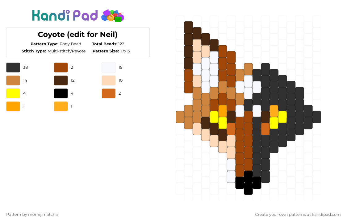 Coyote (edit for Neil) - Pony Bead Pattern by momijimatcha on Kandi Pad - red,orange