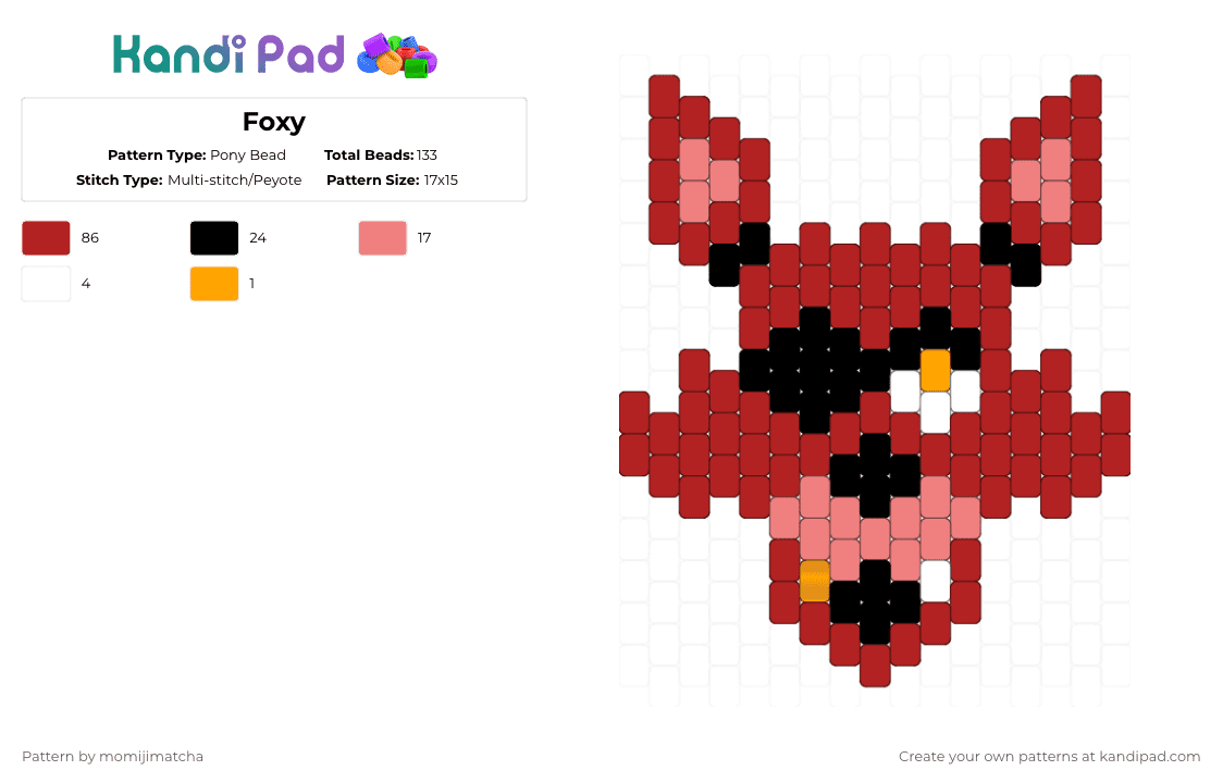 Foxy - Pony Bead Pattern by momijimatcha on Kandi Pad - red,fnaf,character