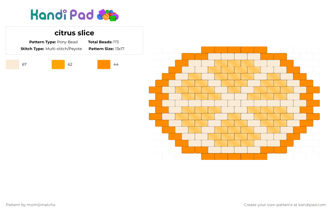 citrus slice - Pony Bead Pattern by momijimatcha on Kandi Pad - orange,white