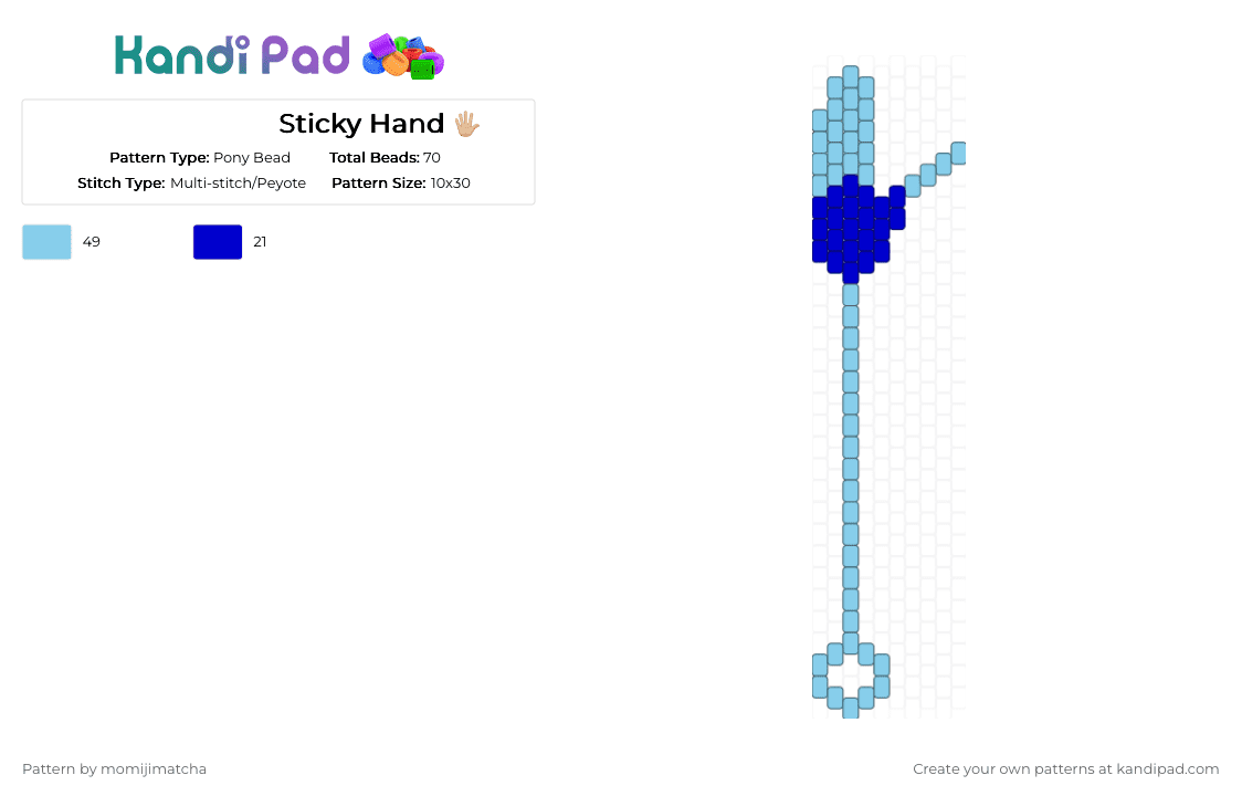 Sticky Hand 🖐🏼 - Pony Bead Pattern by momijimatcha on Kandi Pad - purple,light blue,y2k,toy