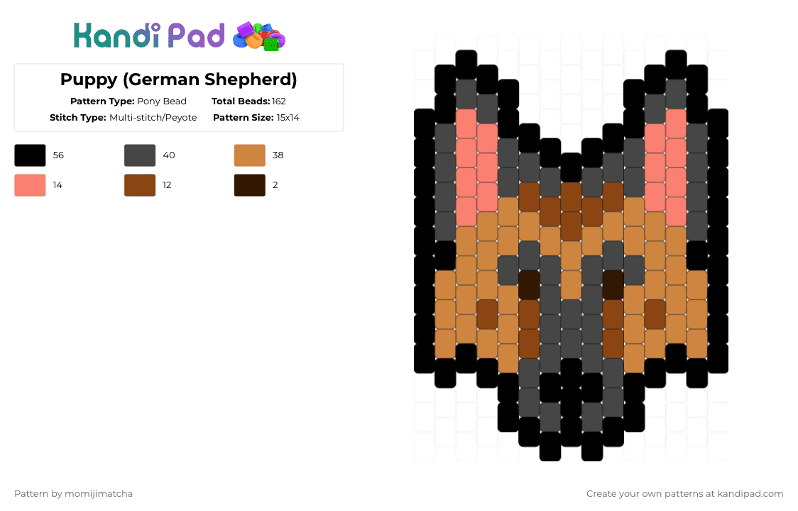 Puppy (German Shepherd) - Pony Bead Pattern by momijimatcha on Kandi Pad - brown,orange,dog,animal