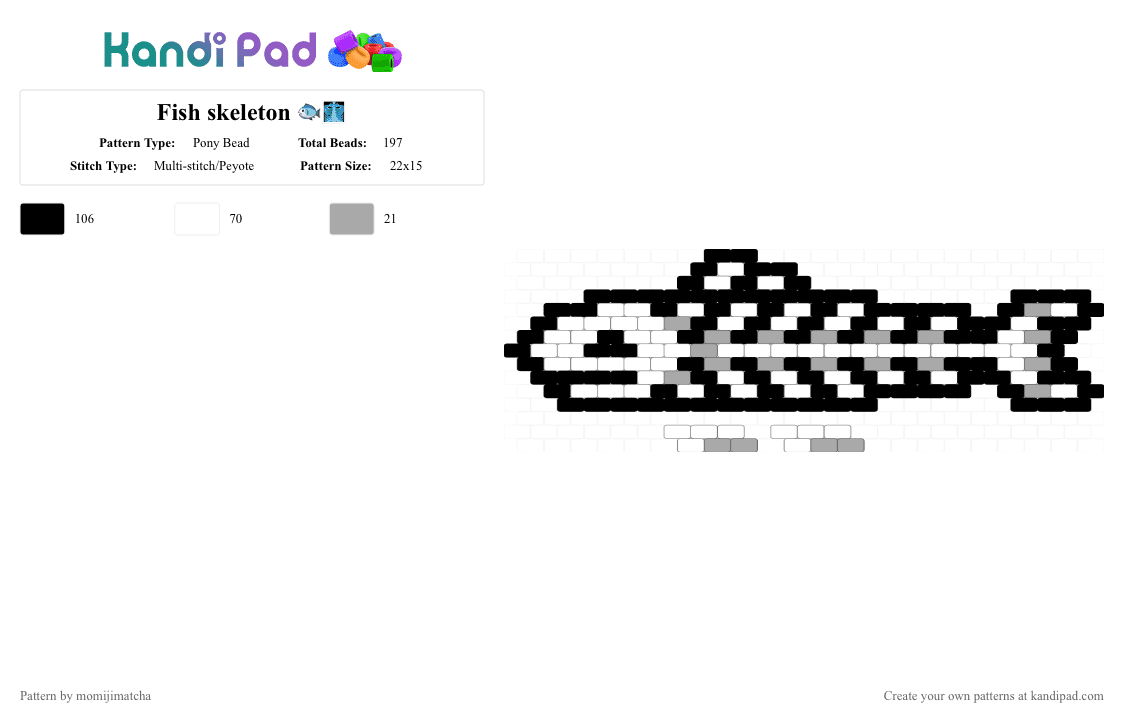 Fish skeleton 🐟🩻 - Pony Bead Pattern by momijimatcha on Kandi Pad - bones, ocean, white