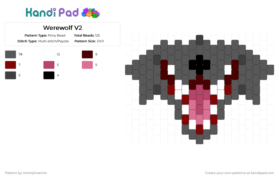mini Maw - Pony Bead Pattern by momijimatcha on Kandi Pad - gray,animal,dog,wolf
