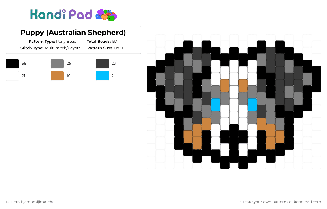 Puppy (Australian Shepherd) - Pony Bead Pattern by momijimatcha on Kandi Pad - black,gray,dog,animal