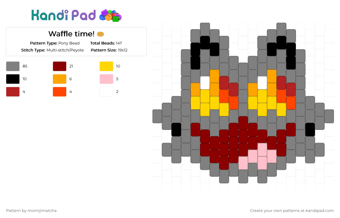 Waffle time! 🧇 - Pony Bead Pattern by momijimatcha on Kandi Pad - gray,red,greystripe,warriors,warrior cats,cat