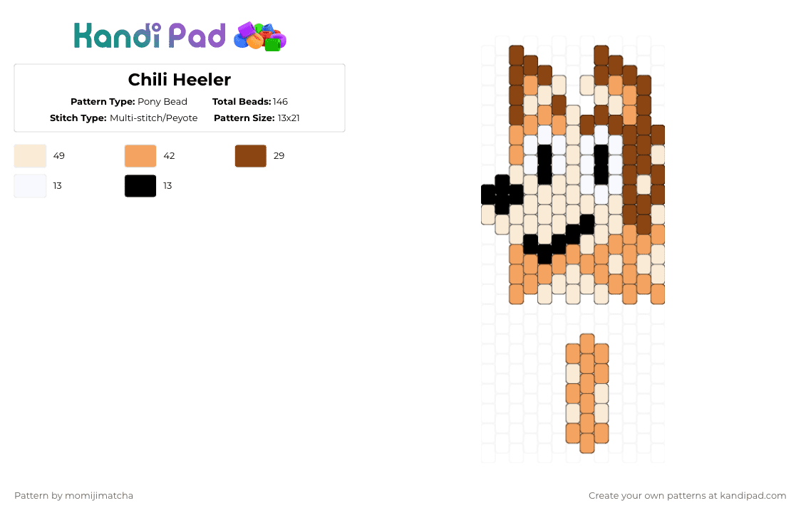 Chili Heeler - Pony Bead Pattern by momijimatcha on Kandi Pad - chili,character,head,tv show,cartoon,dog,animal,mom,australian shepherd,red,orange