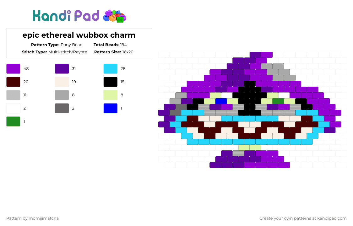 epic ethereal wubbox charm - Pony Bead Pattern by momijimatcha on Kandi Pad - purple,light blue,my singing monsters,msm