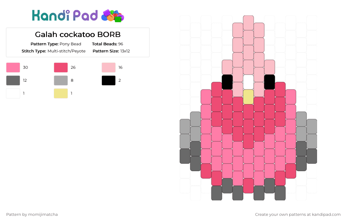 Galah cockatoo BORB - Pony Bead Pattern by momijimatcha on Kandi Pad - beige,red,pink,bird,parrot