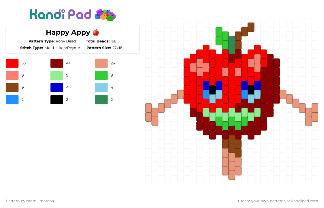 Happy Appy 🍎 - Pony Bead Pattern by momijimatcha on Kandi Pad - red,orange,creepypasta,creepcast,apple