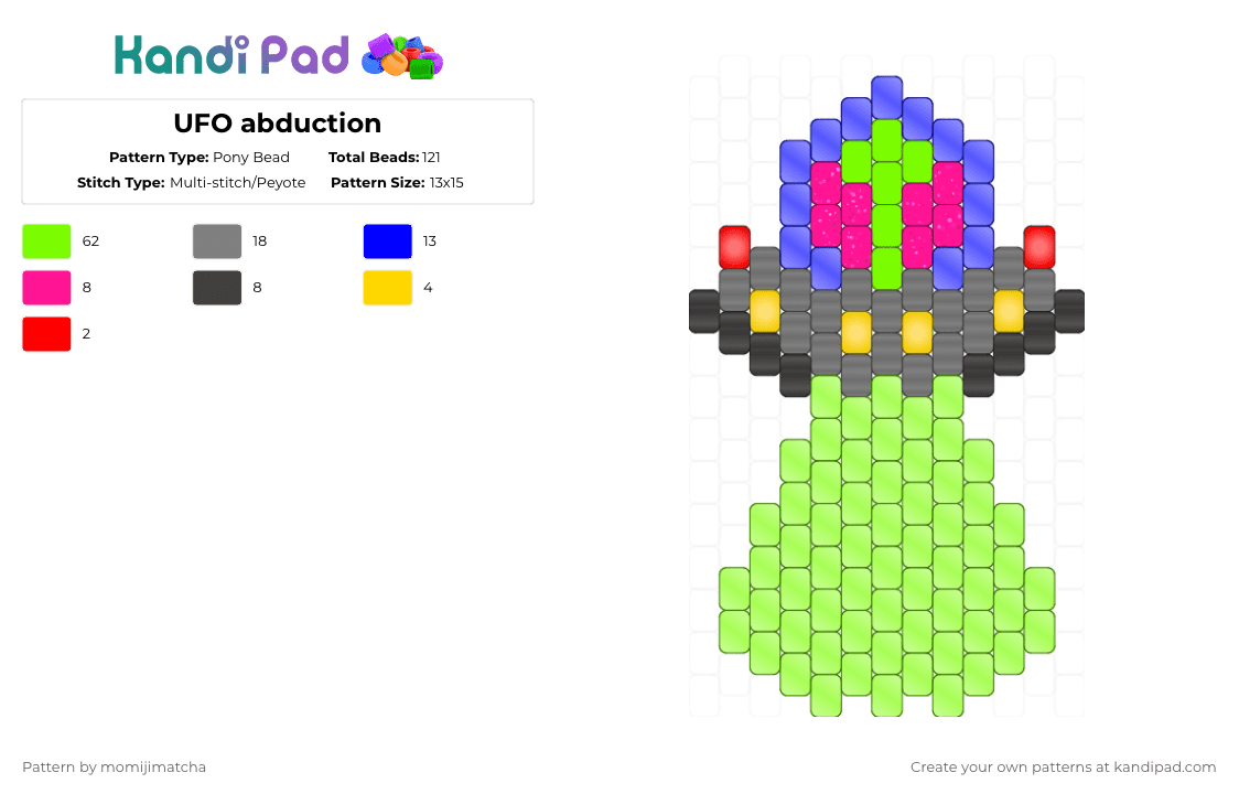 UFO abduction - Pony Bead Pattern by momijimatcha on Kandi Pad - gray,green,alien,space,scifi,spaceship