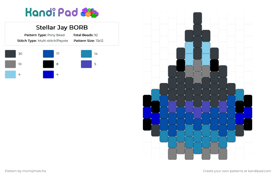 Stellar Jay BORB - Pony Bead Pattern by momijimatcha on Kandi Pad - light blue,blue,bird