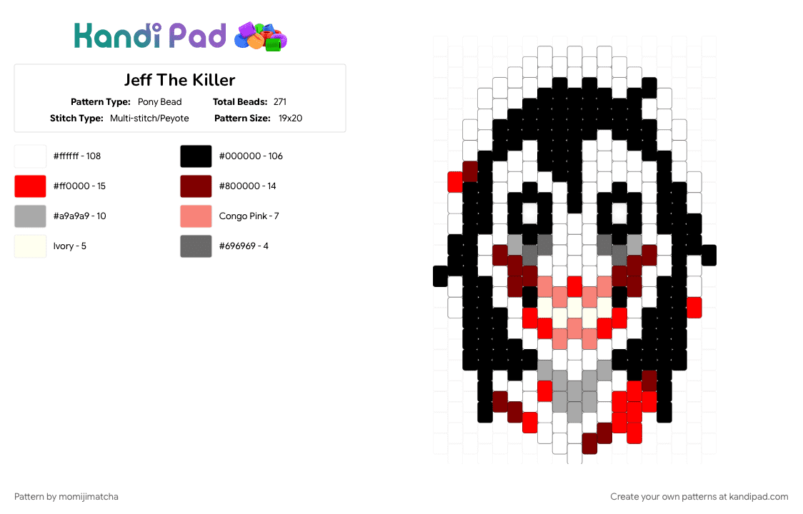 Jeff The Killer - Pony Bead Pattern by momijimatcha on Kandi Pad - beige, brown, red, white