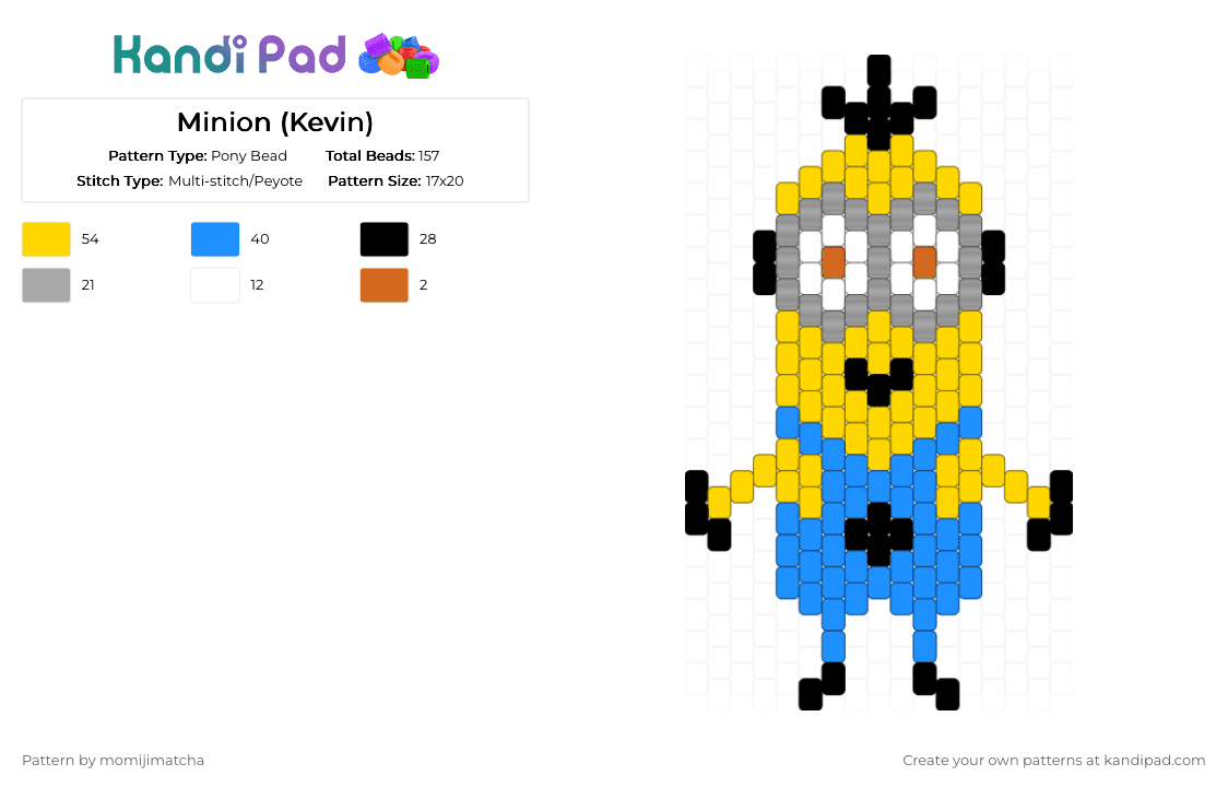 Minion (Kevin) - Pony Bead Pattern by momijimatcha on Kandi Pad - yellow,light blue,despicable me,character,movie