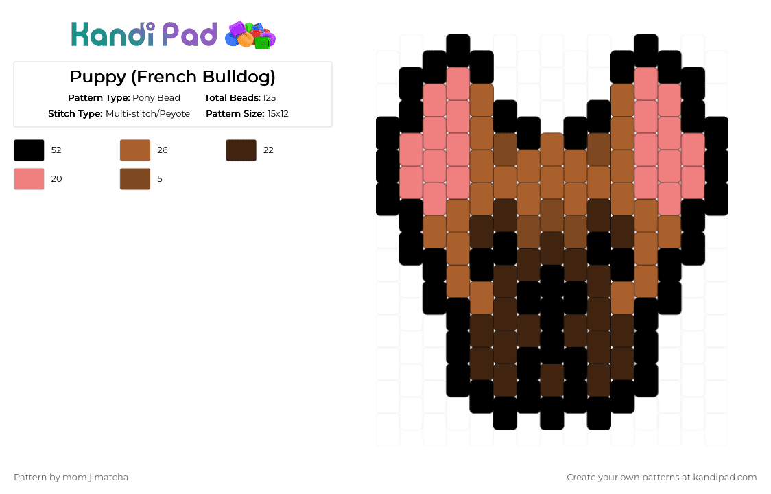 Puppy (French Bulldog) - Pony Bead Pattern by momijimatcha on Kandi Pad - brown,tan,dog,animal,pet
