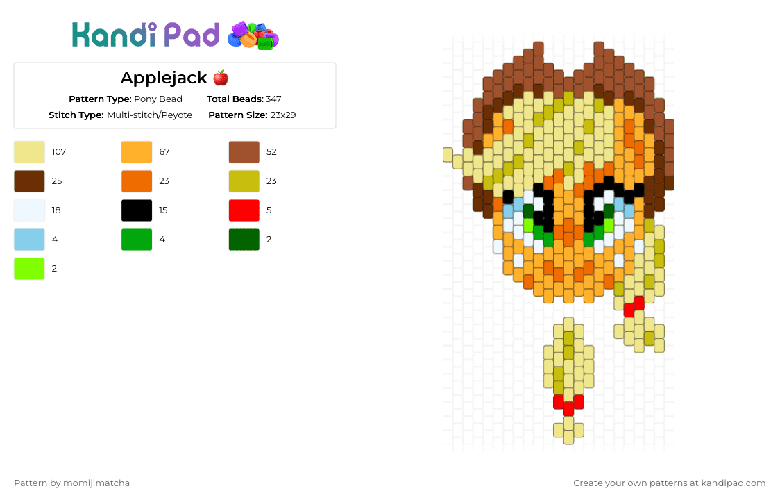 Applejack 🍎 - Pony Bead Pattern by momijimatcha on Kandi Pad - yellow,orange,red,mlp,pony