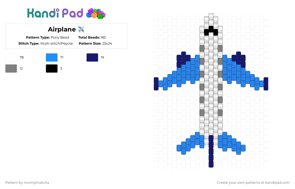 Airplane ✈️ - Pony Bead Pattern by momijimatcha on Kandi Pad - light blue,jet,plane,vehicle