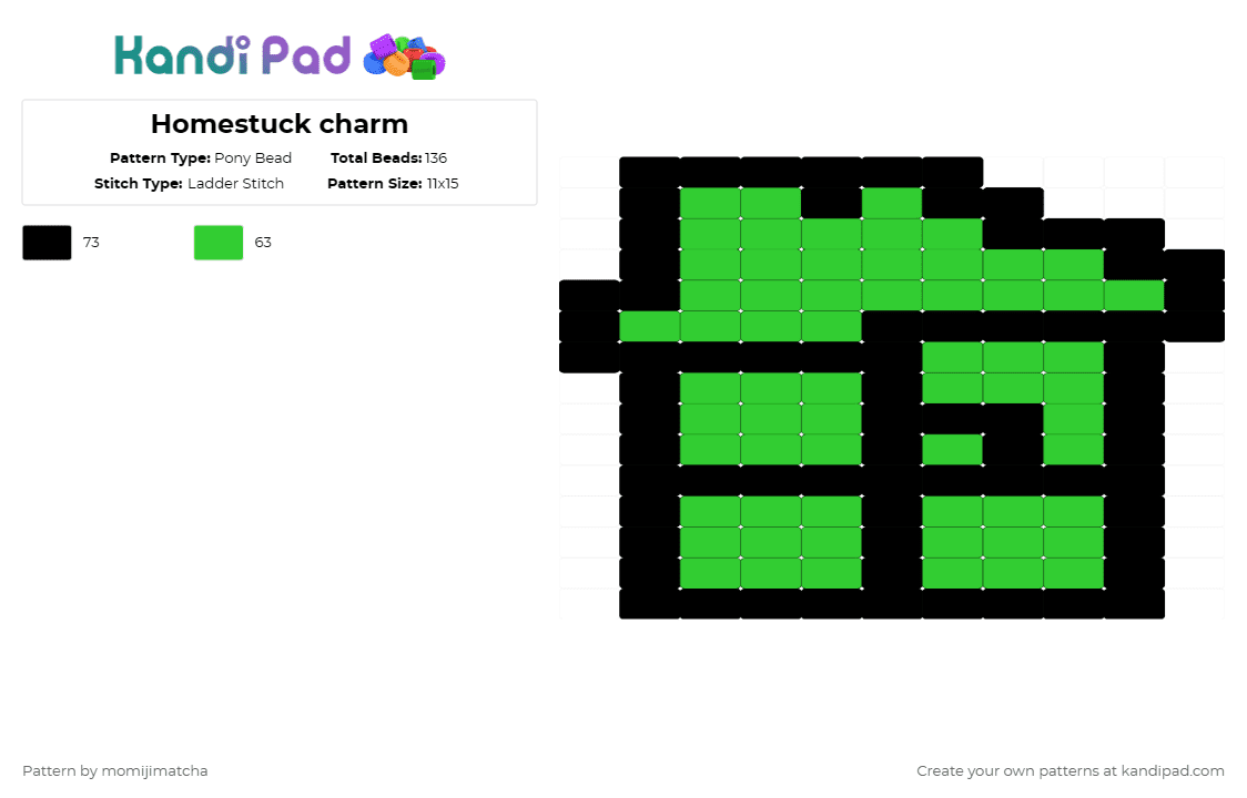 Homestuck charm - Pony Bead Pattern by momijimatcha on Kandi Pad - black,green