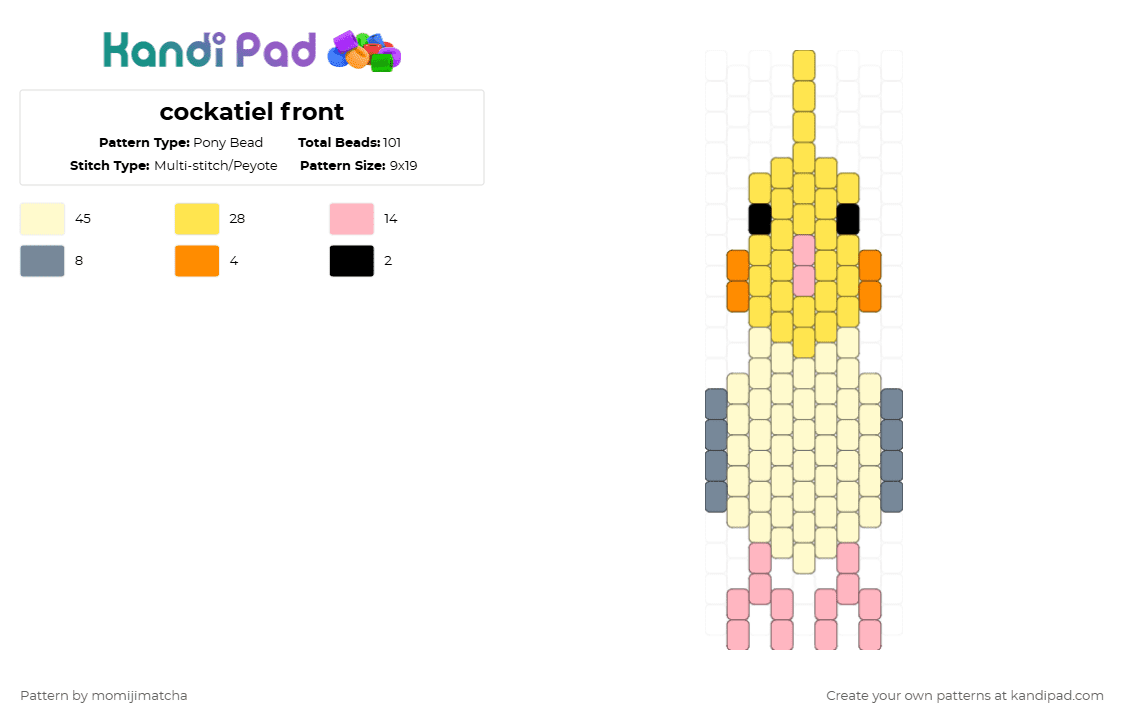cockatiel front - Pony Bead Pattern by momijimatcha on Kandi Pad - yellow