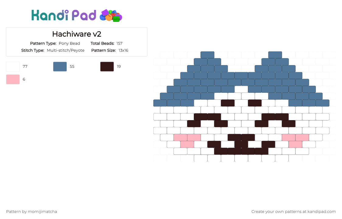 Hachiware v2 - Pony Bead Pattern by momijimatcha on Kandi Pad - blue,chiikawa,cat,anime,japanese