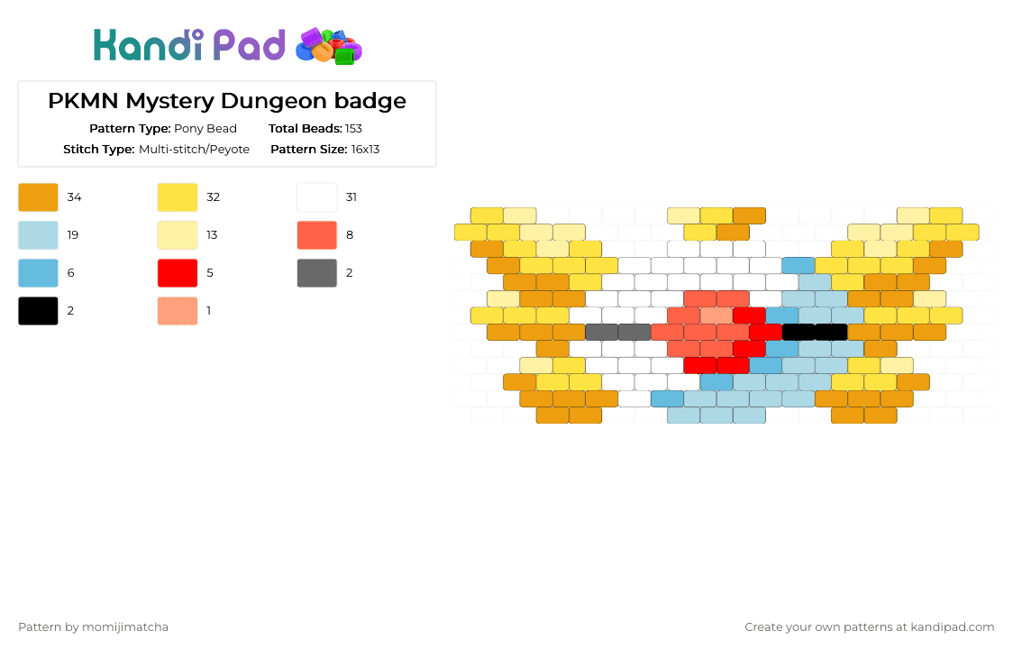 PKMN Mystery Dungeon badge - Pony Bead Pattern by momijimatcha on Kandi Pad - orange,light blue,yellow,pokemon,video game