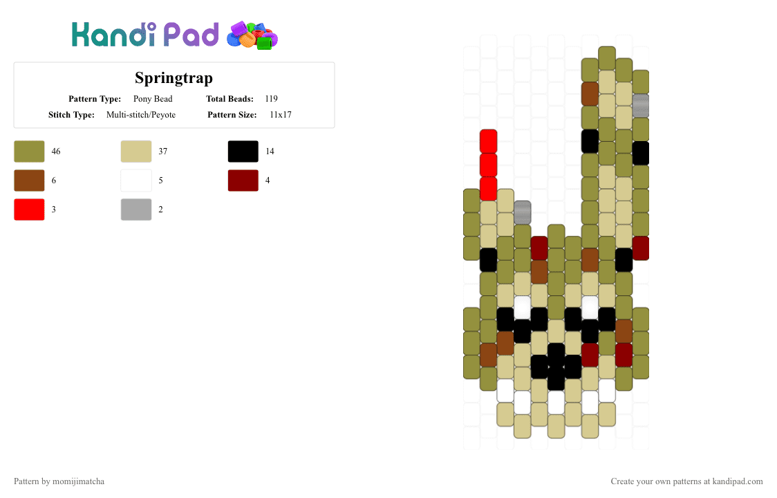 Springtrap - Pony Bead Pattern by momijimatcha on Kandi Pad - beige,gold,fnaf,character,bunny