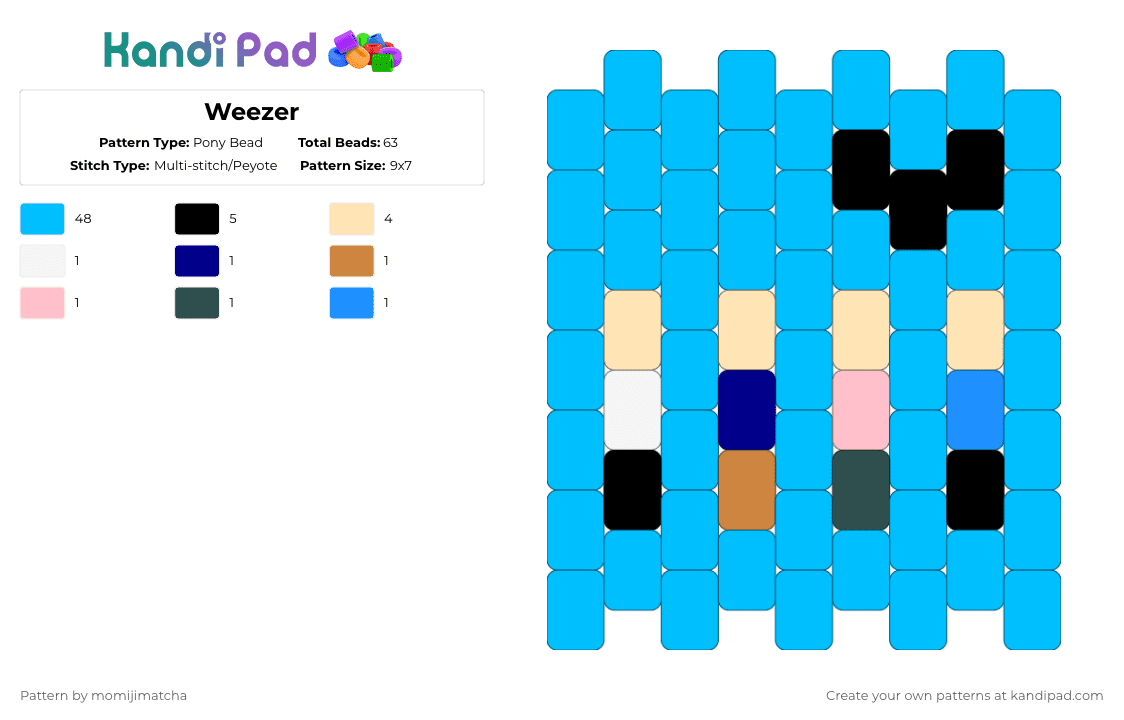 Weezer - Pony Bead Pattern by momijimatcha on Kandi Pad - light blue