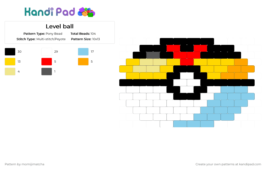 Level ball - Pony Bead Pattern by momijimatcha on Kandi Pad - yellow,light blue,pokemon,pokeball