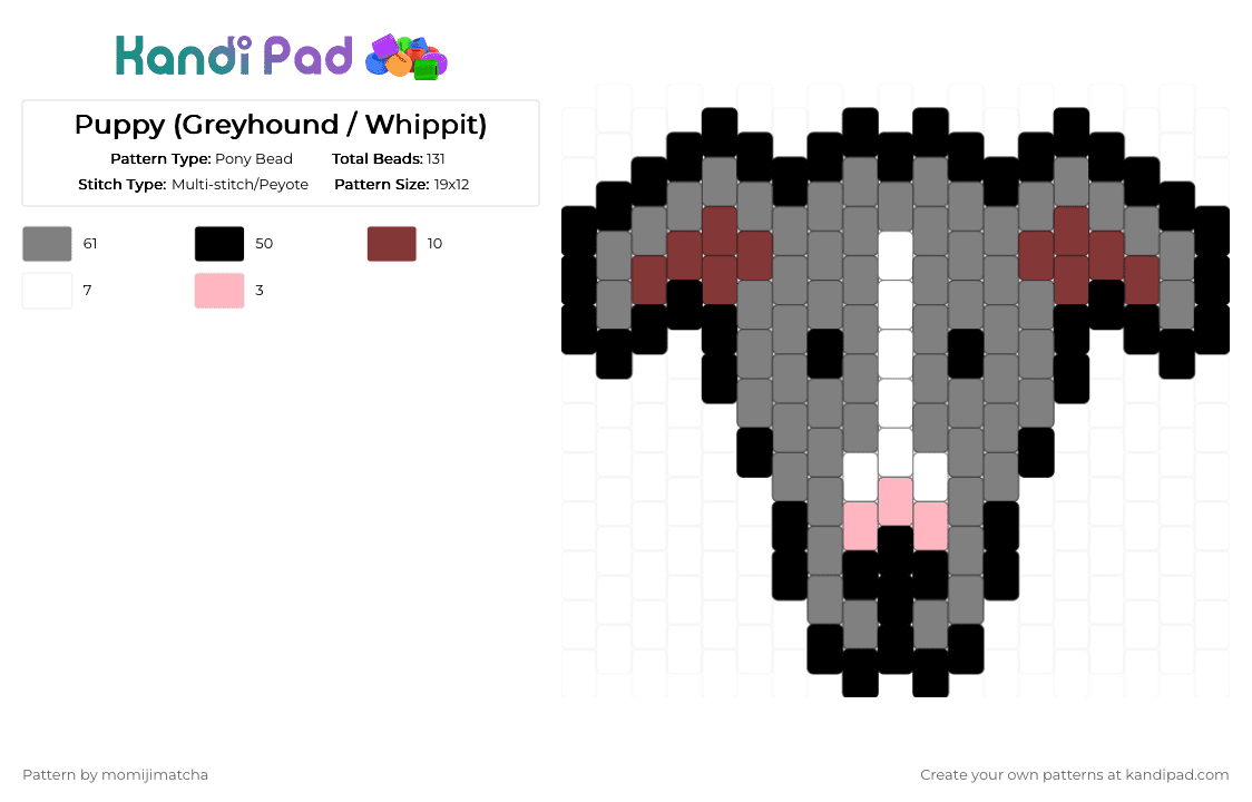 Puppy (Greyhound / Whippit) - Pony Bead Pattern by momijimatcha on Kandi Pad - gray,dog,animal,pet