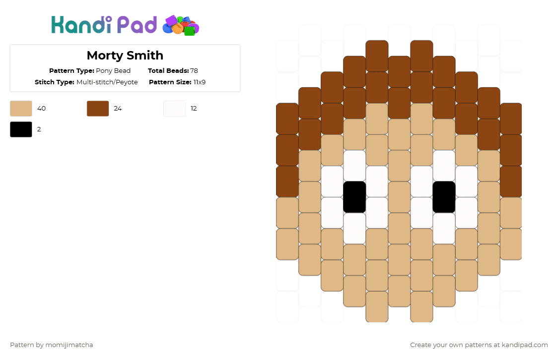 Morty Smith - Pony Bead Pattern by momijimatcha on Kandi Pad - morty,rick and morty,character,head,charm,cartoon,tv show,scifi,red,beige