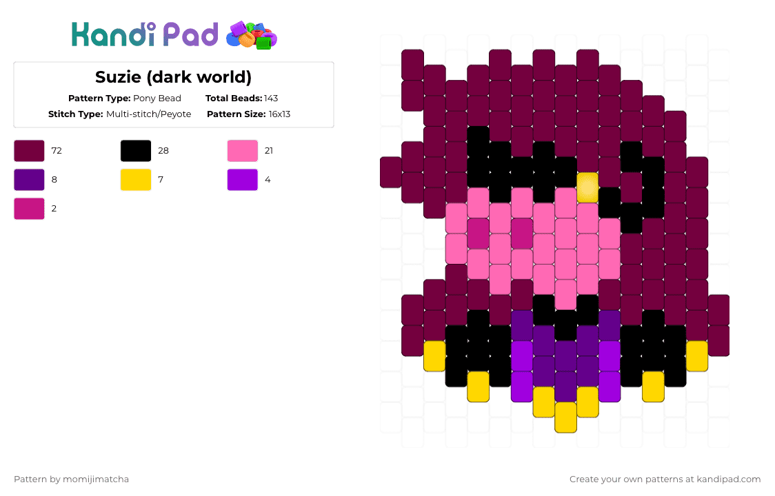 Suzie (dark world) - Pony Bead Pattern by momijimatcha on Kandi Pad - pink