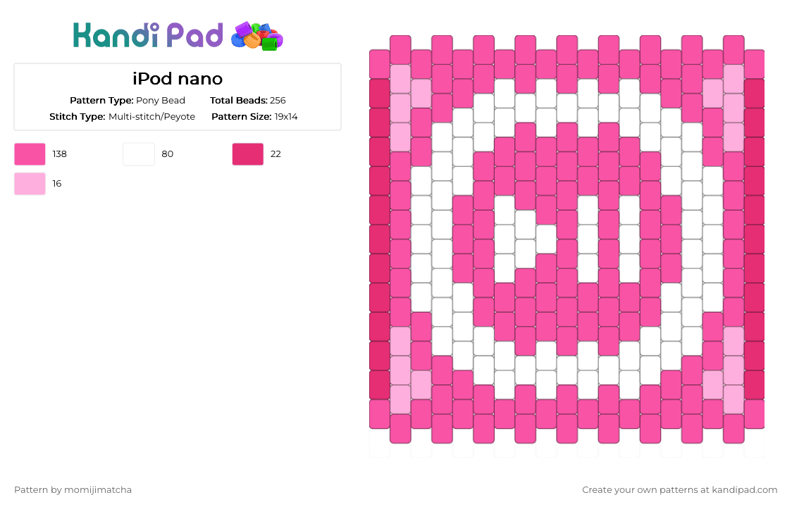 iPod nano - Pony Bead Pattern by momijimatcha on Kandi Pad - white,pink,y2k,tech,music