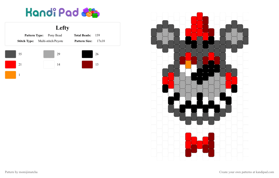 Lefty - Pony Bead Pattern by momijimatcha on Kandi Pad - beige,gray,red,fnaf,character
