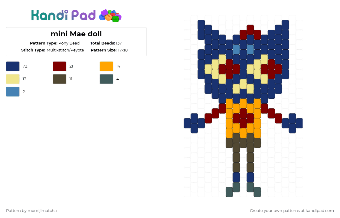 mini Mae doll - Pony Bead Pattern by momijimatcha on Kandi Pad - brown,blue,night in the woods,nitw,cat